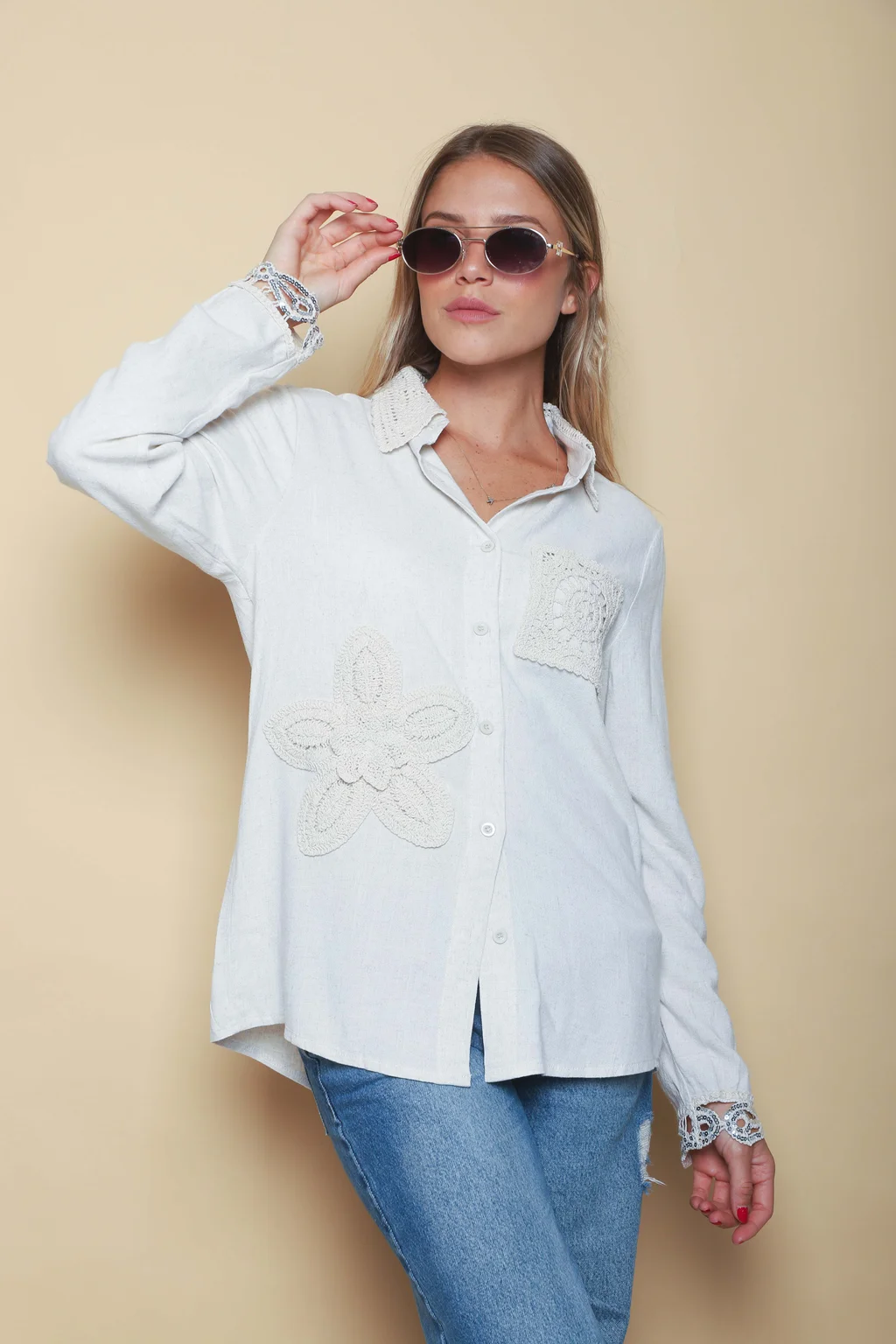 Camisa BIELA LINO c/Crochet GU250116