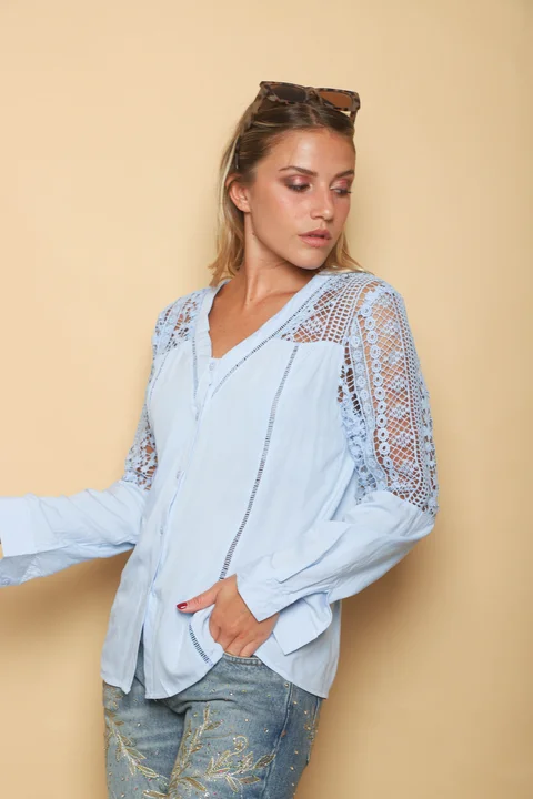 Camisa ASIA Cuello V Mangas Caladas GUK4