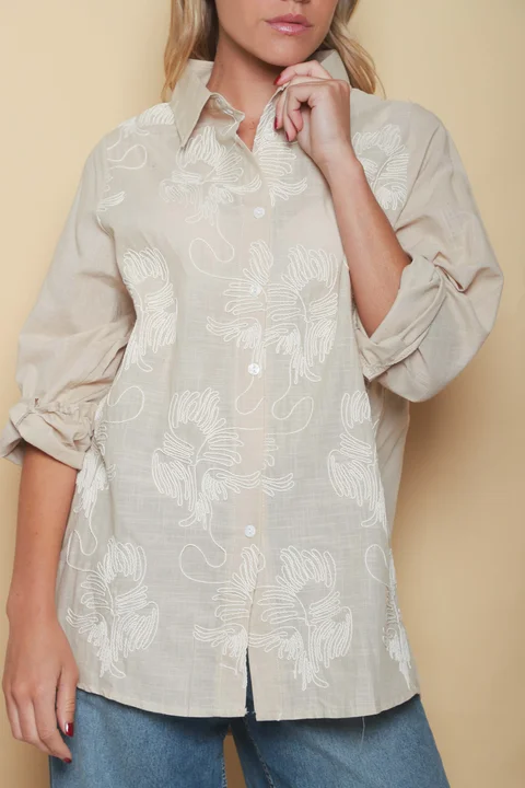 Camisa AKARI de LINO Bordada OVERSIZE GU41