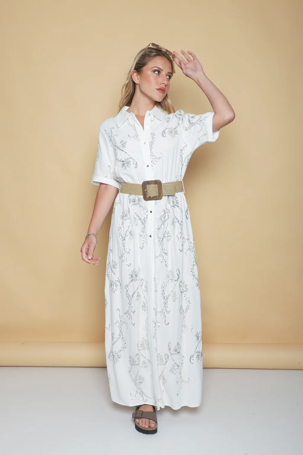 Vestido LAVIN Camisero de Lino Bordado GU0539