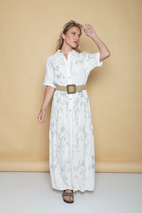 Vestido LAVIN Camisero de Lino Bordado GU0539