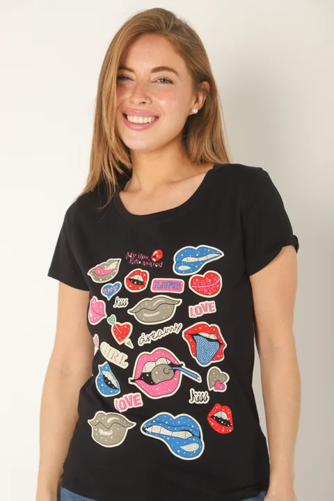 Remera GIRLS BOQUITAS c/ Brillos GU35640