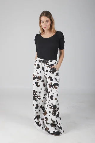Pantalon Vaca Ancho de Gabardina con Bolsillos - Vista 6