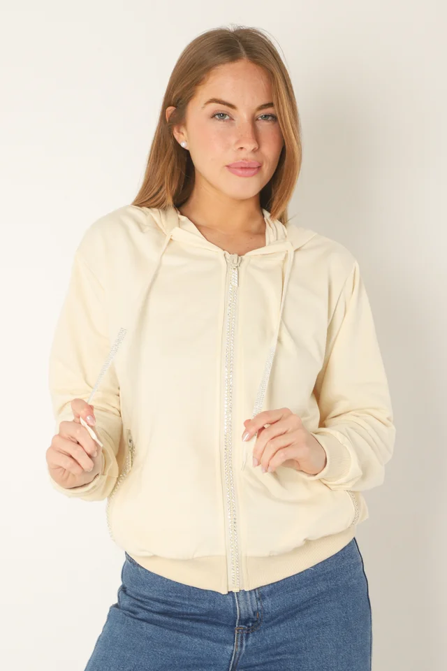 Campera Siena Beige Algodon con Cierres con Brillos GUK166