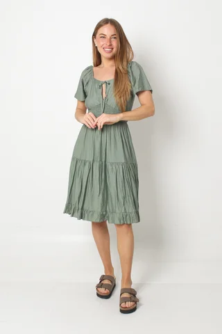 Vestido RANHI LINO Frunce manga Corta GU8960 - Vista 2