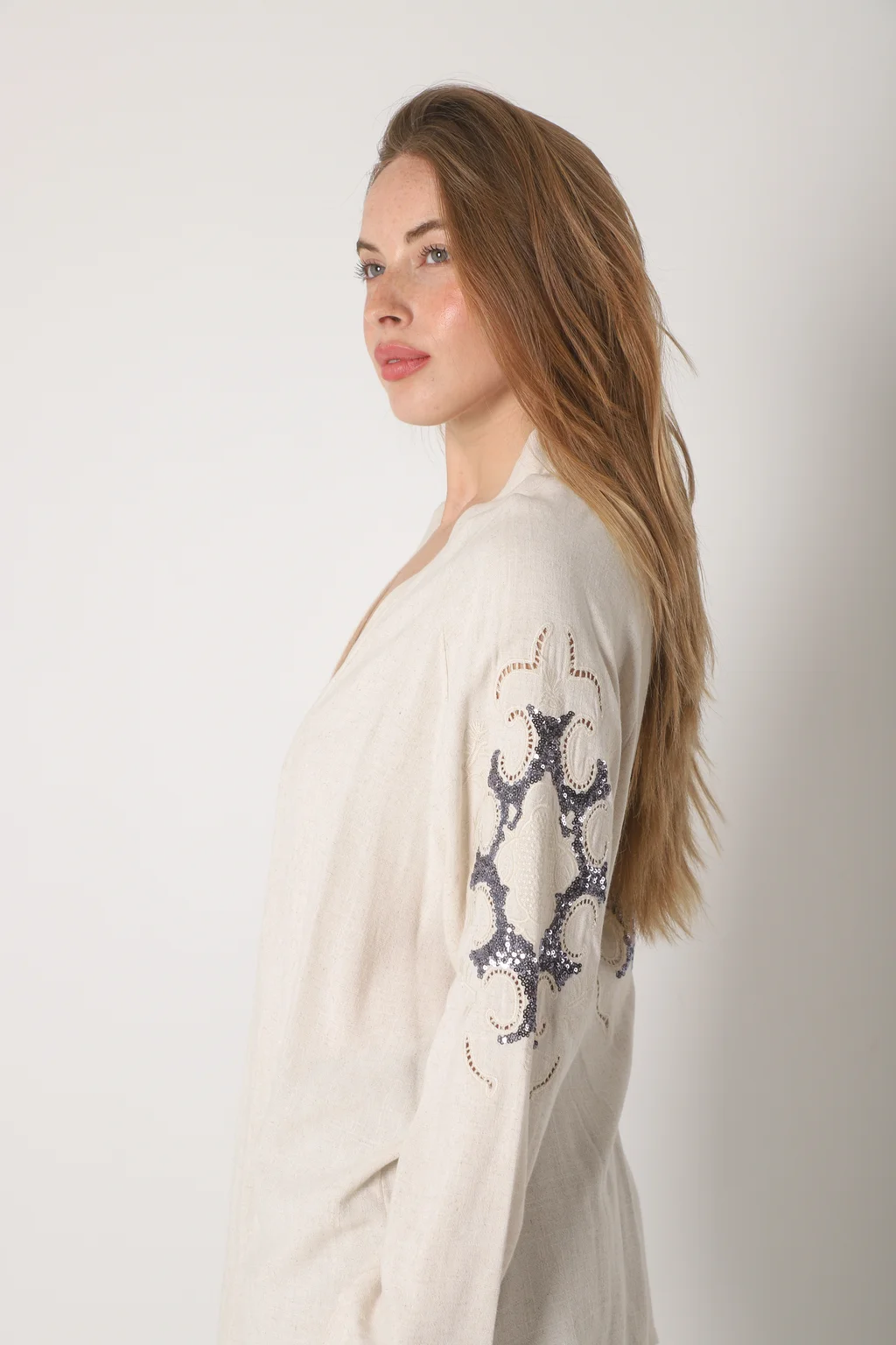 Kimono KEANE Lino Grueso Bordado c/ Lentejuelas GU94666