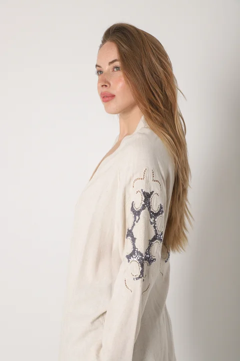 Kimono KEANE Lino Grueso Bordado c/ Lentejuelas GU94666
