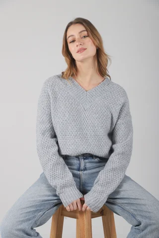 Sweater Kiria Escote V Tejido Grueso GU81330 - Vista 3