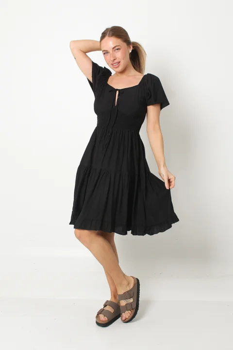 Vestido RANHI LINO Frunce manga Corta GU8960