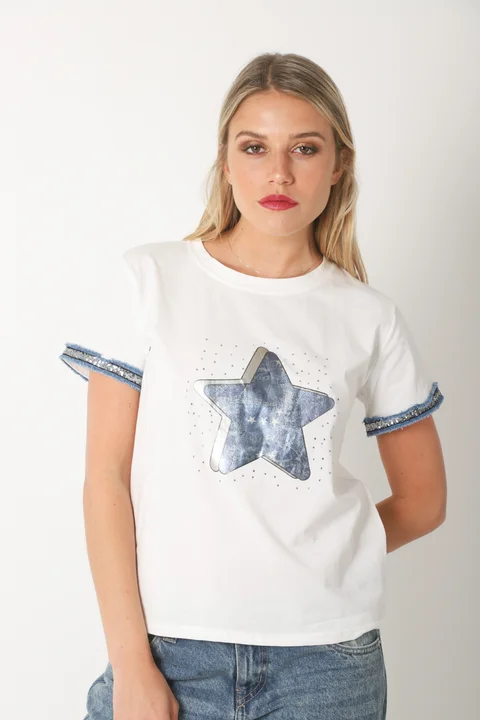 Remera AZZURA STAR C/ Relieve y Strass GU5117