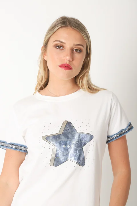 Remera AZZURA STAR C/ Relieve y Strass GU5117