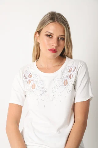 Remera FLOR BORDADA TULL STRASS GUK70031 - Vista 5