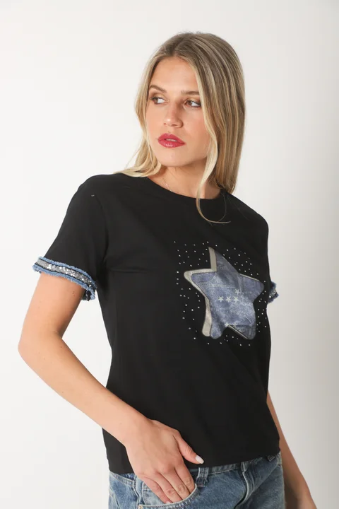 Remera AZZURA STAR C/ Relieve y Strass GU5117