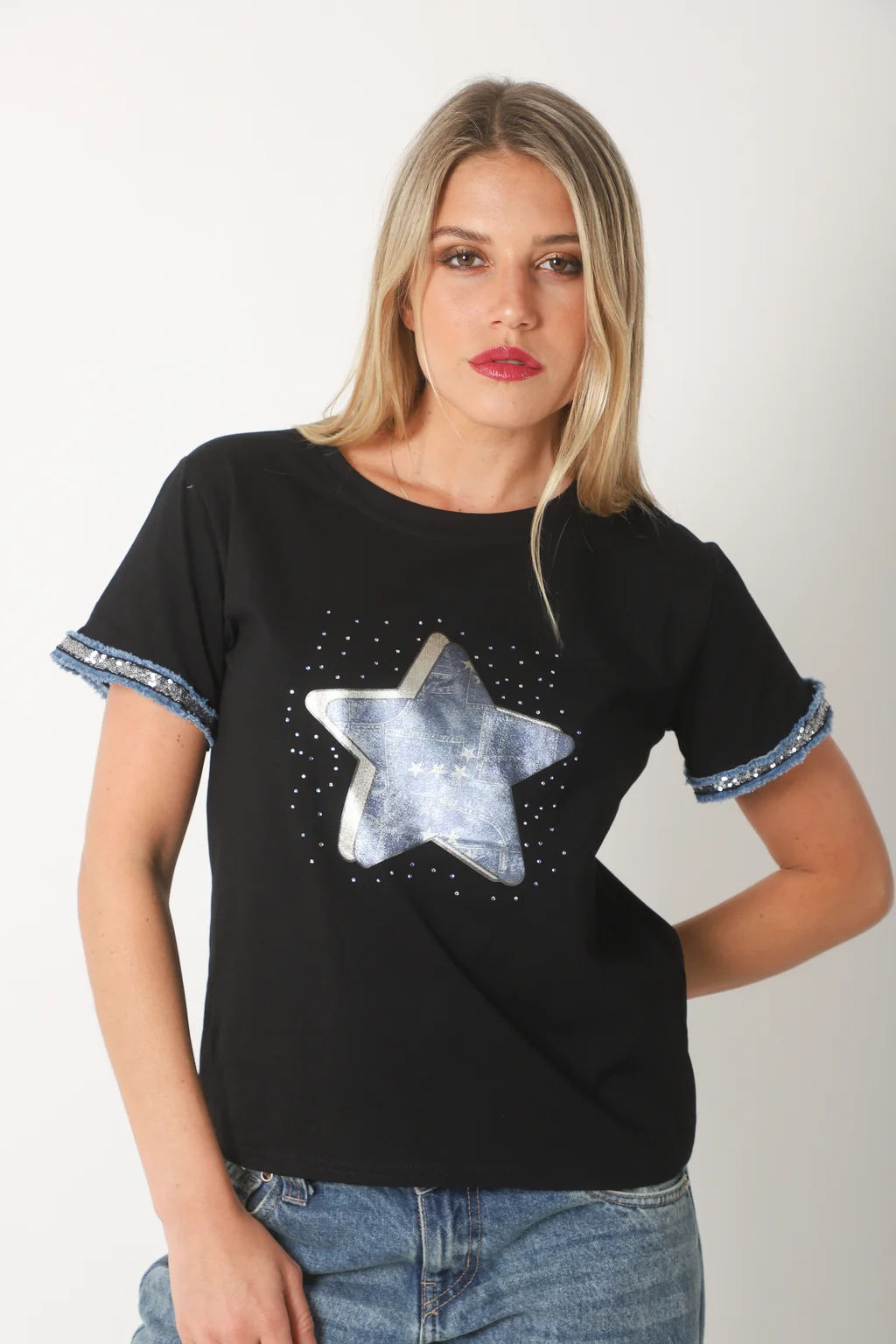 Remera AZZURA STAR C/ Relieve y Strass GU5117