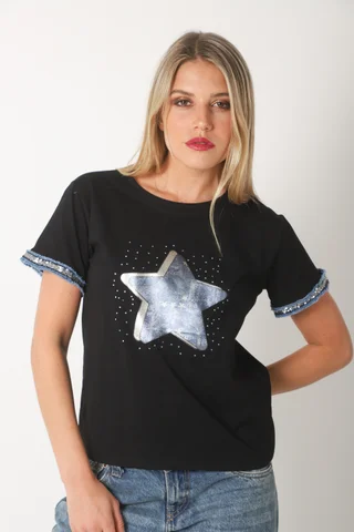 Remera AZZURA STAR C/ Relieve y Strass GU5117 - Vista 1