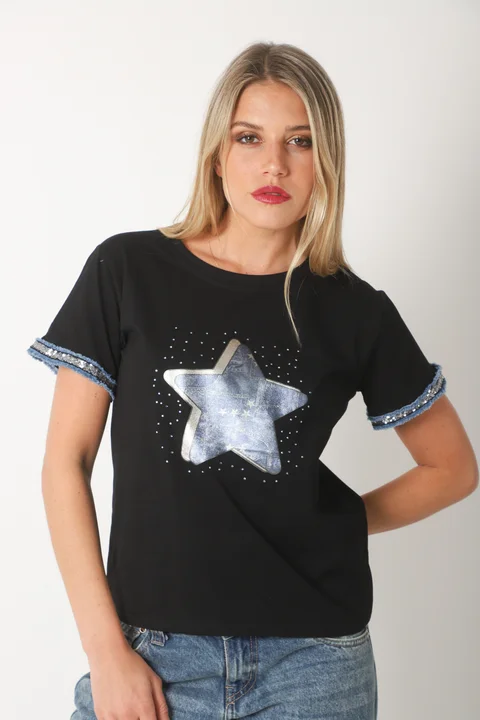 Remera AZZURA STAR C/ Relieve y Strass GU5117