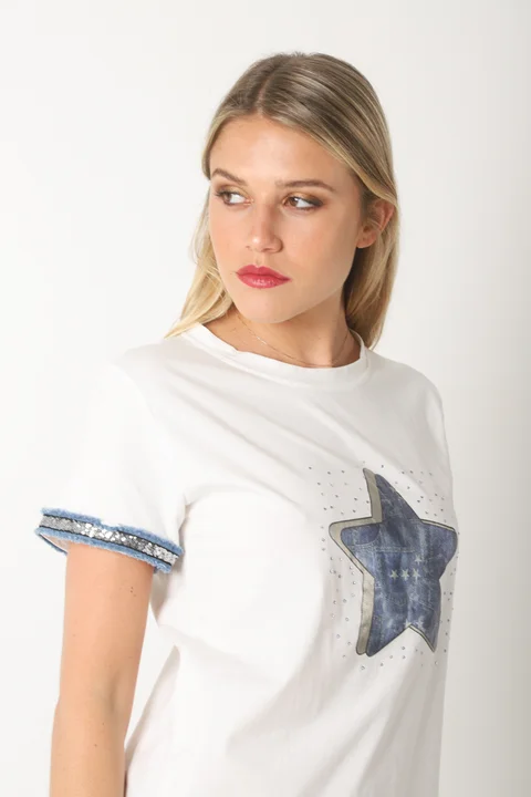 Remera AZZURA STAR C/ Relieve y Strass GU5117