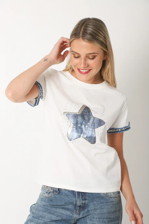 Remera AZZURA STAR C/ Relieve y Strass GU5117
