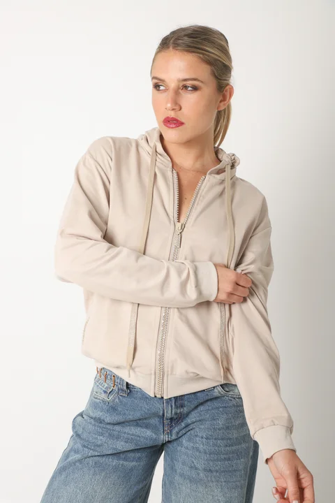 Campera Siena Beige Algodon con Cierres con Brillos GUK166
