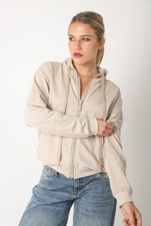Campera Siena Beige Algodon con Cierres con Brillos GUK166