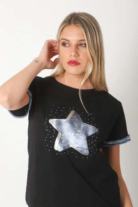 Remera AZZURA STAR C/ Relieve y Strass GU5117