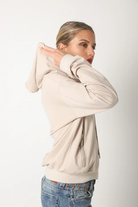 Campera Siena Beige Algodon con Cierres con Brillos GUK166