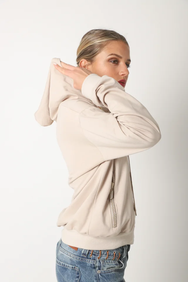 Campera Siena Beige Algodon con Cierres con Brillos GUK166