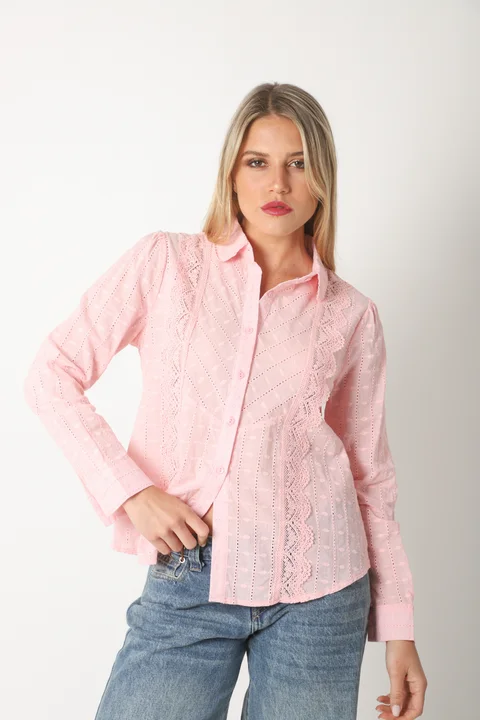 Camisa BEZZ Bordada Con Guipiur GUK70195