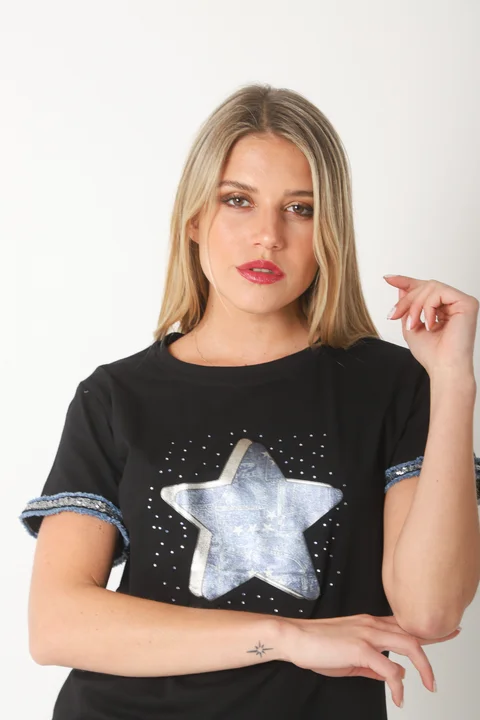 Remera AZZURA STAR C/ Relieve y Strass GU5117