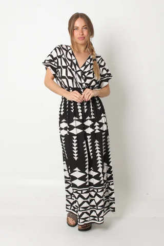 Vestido BOMBAI Cruzado LINO Estampado Triangulo GU5766 - Vista 1