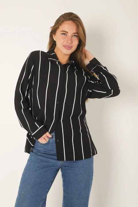 Camisa Freda Crepe Raya Intercalada