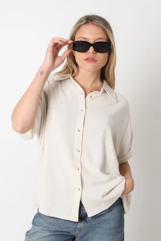 Camisa CANNES Lino Oversize Manga Corta GUC48 - Vista 1