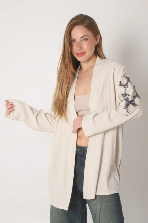 Kimono KEANE Lino Grueso Bordado c/ Lentejuelas GU94666
