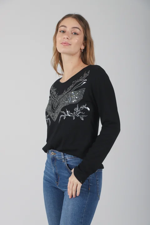 Remera Sound Manga Larga c/ Lentejuelas GUK70043