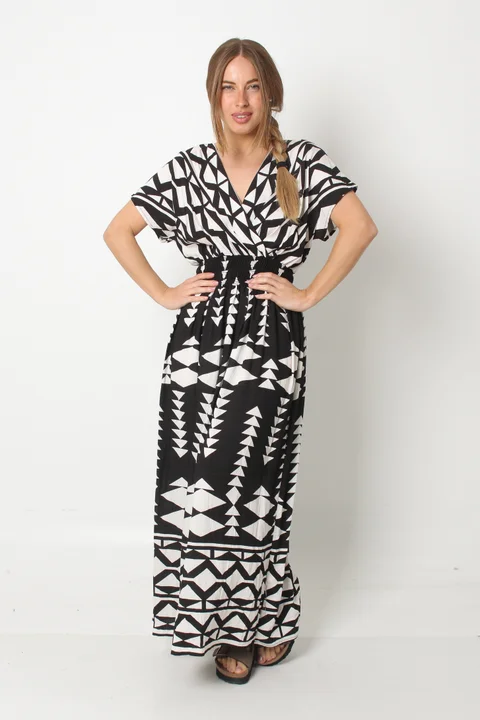 Vestido BOMBAI Cruzado LINO Estampado Triangulo GU5766