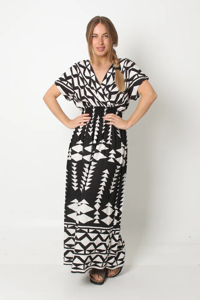 Vestido BOMBAI Cruzado LINO Estampado Triangulo GU5766