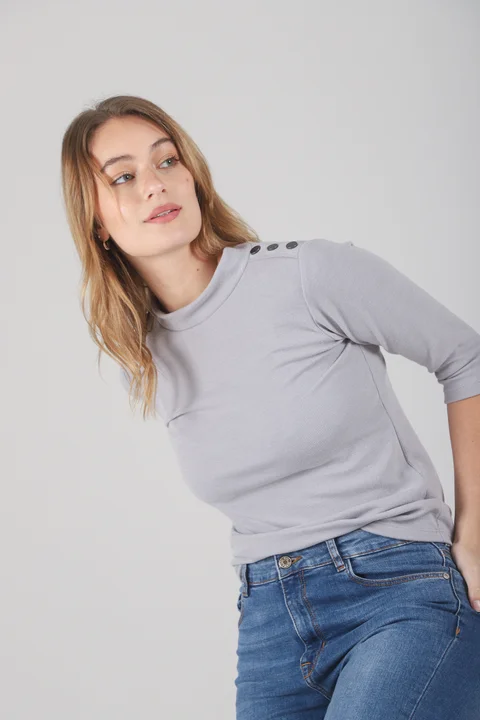 Remera Botones de Morley Elastizado