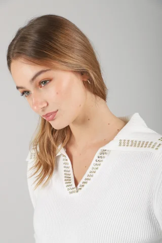 Sweater Bonjour Tipo Chomba C/ Tachas en Cuello GUL652 - Vista 4