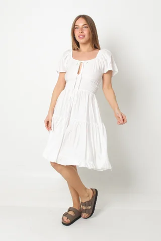 Vestido RANHI LINO Frunce manga Corta GU8960 - Vista 2