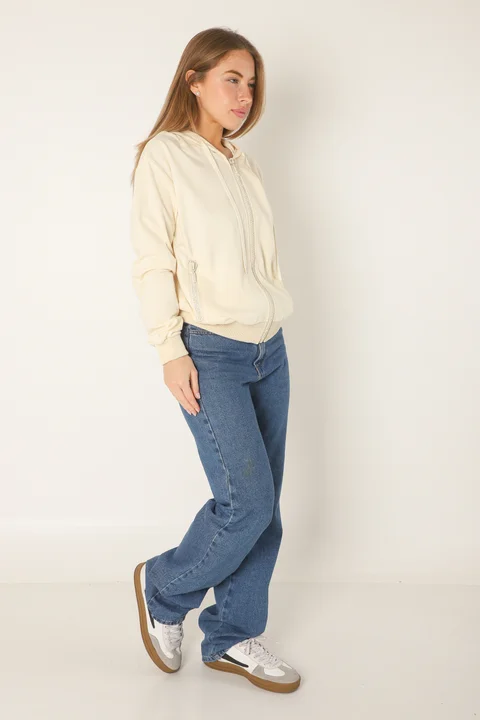 Campera Siena Beige Algodon con Cierres con Brillos GUK166