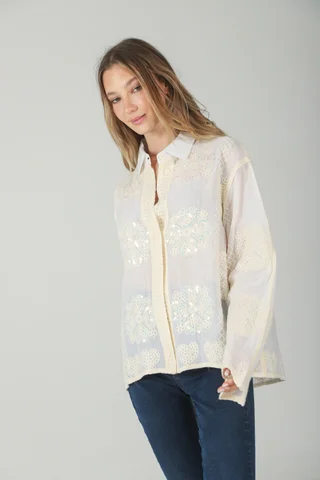 Camisa FEMME Bordada con Lentejuelas GU8000 - Vista 5