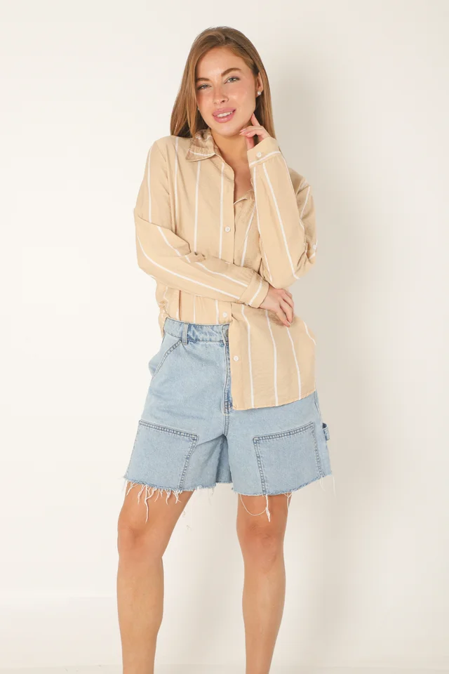 Camisa Freda Crepe Raya Intercalada