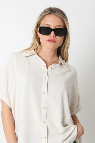 Camisa CANNES Lino Oversize Manga Corta GUC48 - Vista 4