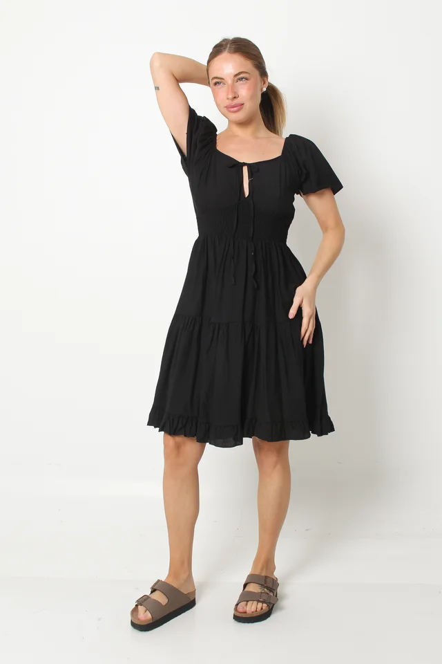 Vestido RANHI LINO Frunce manga Corta GU8960