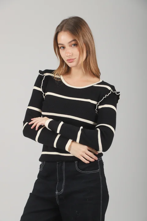 Sweater OHLALA Bremer Rayado c/Volados GUL660