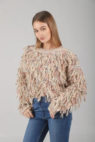 Sweater MALIBU Tejido Grueso c/ Flecos GUL74222 - Vista 4