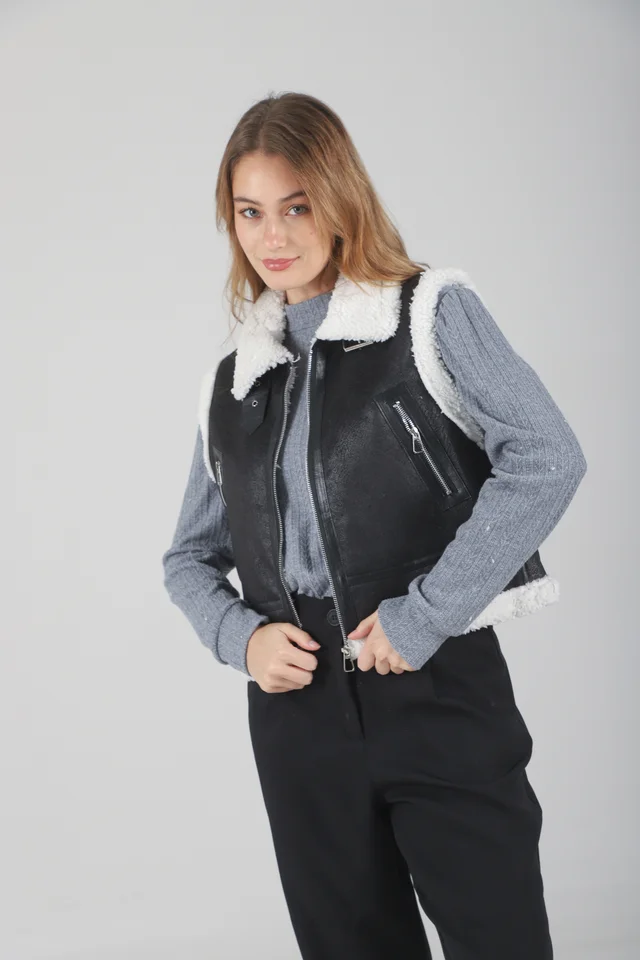 Chaleco Zurich Black Con Piel GU73-1