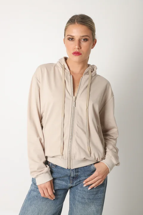 Campera Siena Beige Algodon con Cierres con Brillos GUK166