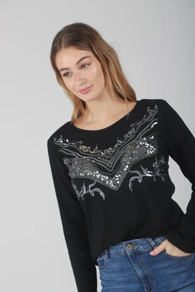 Remera Sound Manga Larga c/ Lentejuelas GUK70043