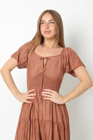 Vestido RANHI LINO Frunce manga Corta GU8960 - Vista 6